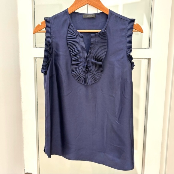 J.Crew Margot Navy Ruffle Silk Blouse - Picture 5 of 8